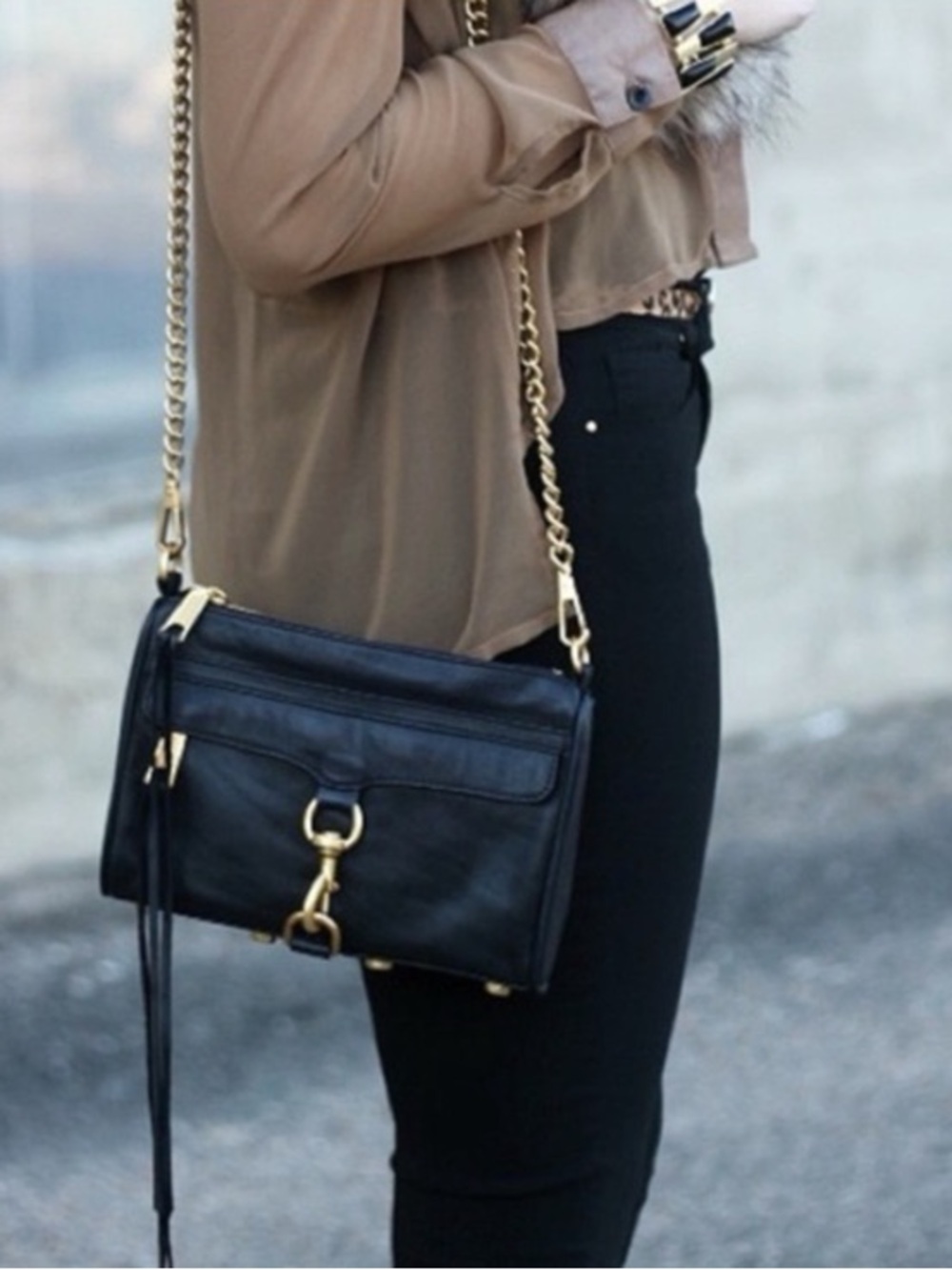 Rebecca Minkoff Full Size MAC Black Leather Bag with Gold Hardware